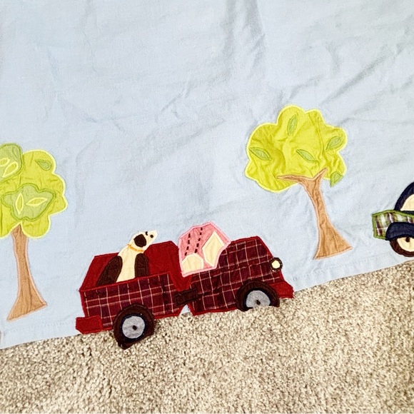 POTTERY BARN KIDS Set Of 2 Blue Car Appliqué Curtain Valance Lined 44” X 18” - Picture 3 of 8